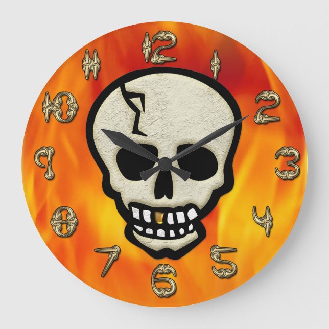 Reloj Redondo Grande Calavera con números hechos de huesos (Anverso)