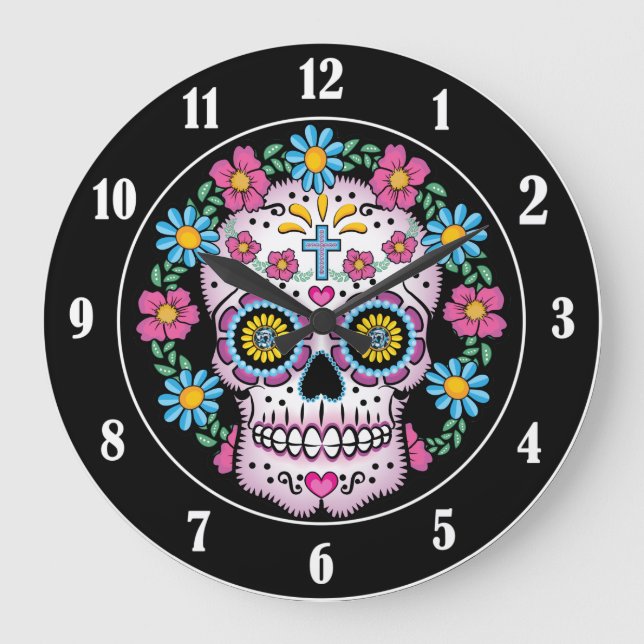 Reloj Redondo Grande Calavera de azúcar de los muertos (Anverso)
