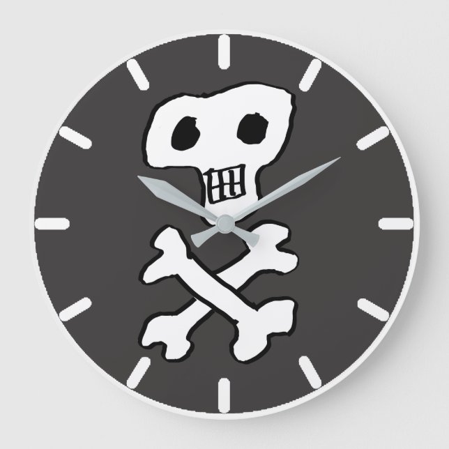Reloj Redondo Grande Calavera de estilo pirata y huesos cruzados (Anverso)