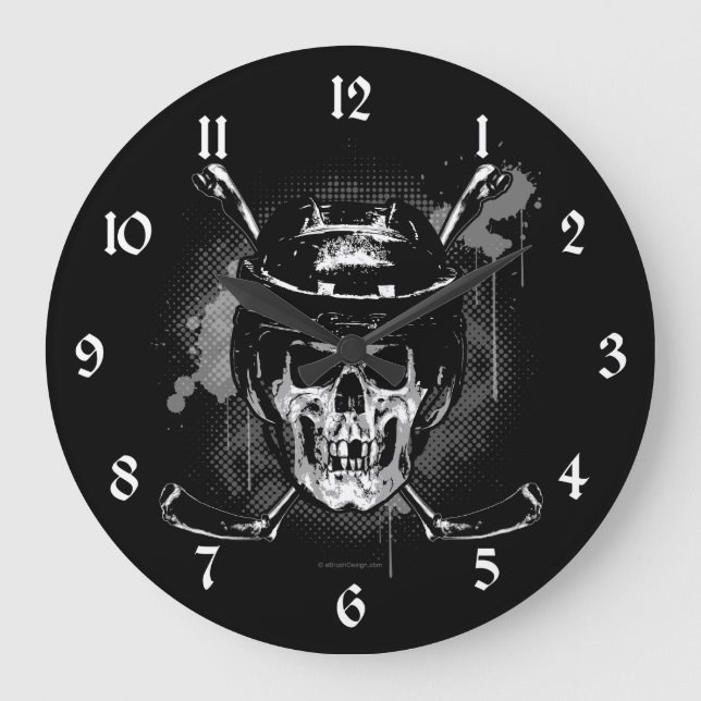 Reloj Redondo Grande Calavera de hockey (Anverso)