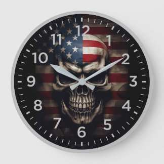 Reloj Redondo Grande Calavera de la bandera americana 