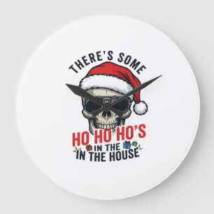 Reloj Redondo Grande Calavera de Navidad Ho Ho Ho Humor Diseño