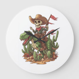 Reloj Redondo Grande Calavera de vaquero jurásico � Rodeo divertido de