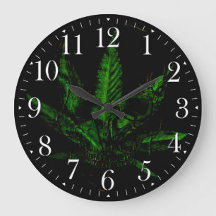 Reloj Redondo Grande Calavera espeluznante y planta en maceta