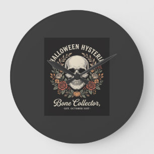 Reloj Redondo Grande Calavera Floral de Halloween Diseño de Coleccionis