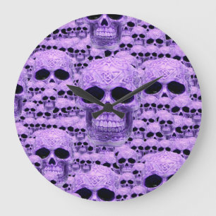Reloj Redondo Grande Calavera gótica púrpura