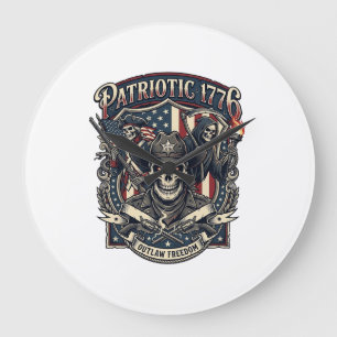 Reloj Redondo Grande Calavera Patriota Fuera de la Ley Sheriff Patriota
