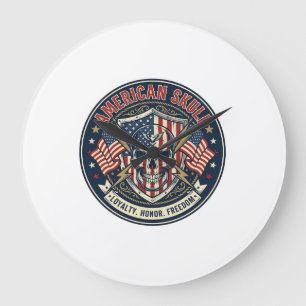 Reloj Redondo Grande Calavera Patriótica Americana Calavera Patriótica 