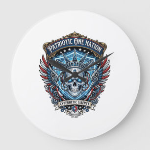 Reloj Redondo Grande Calavera Patriótica Ciber Libertad Ciberpunk Futur