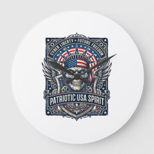 Reloj Redondo Grande Calavera Patriótica Ciber Libertad Ciberpunk Futur