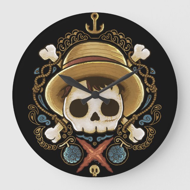 Reloj Redondo Grande Calavera Pirata (Anverso)