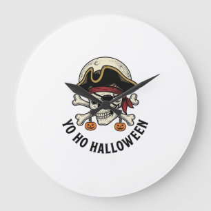 Reloj Redondo Grande Calavera Pirata Halloween Grabado Vintage Camiseta