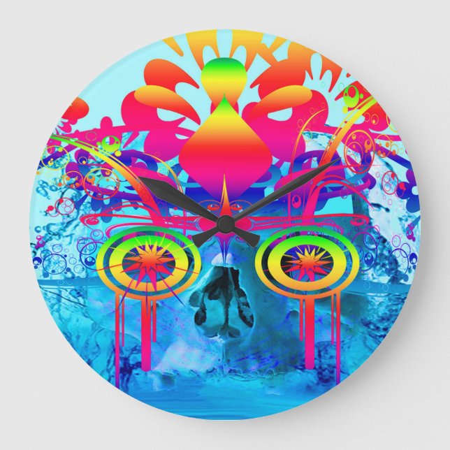 Reloj Redondo Grande Calavera psicodélica (Anverso)