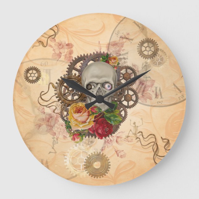 Reloj Redondo Grande Calavera Steampunk (Anverso)