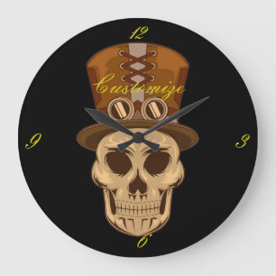 Reloj Redondo Grande Calavera Steampunk en Top Hat Thunder_Cove