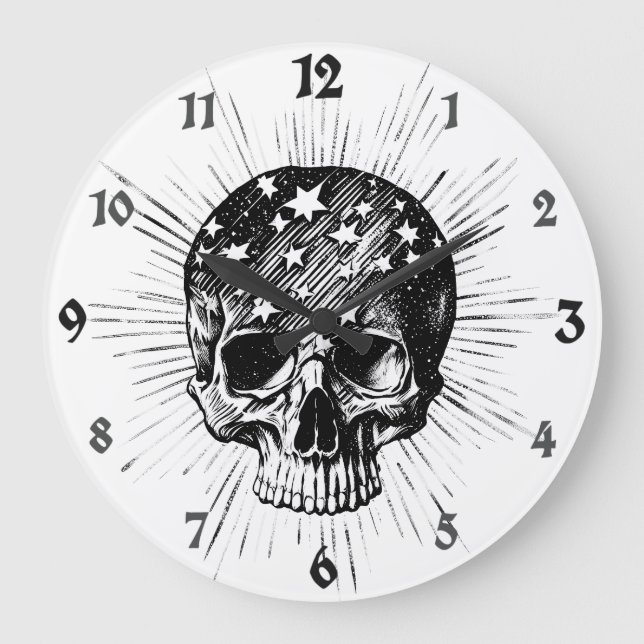 Reloj Redondo Grande Calavera y estrellas II (Anverso)