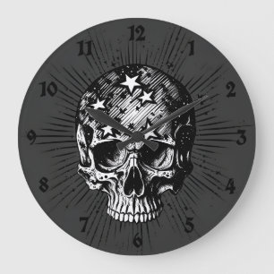Reloj Redondo Grande Calavera y estrellas III