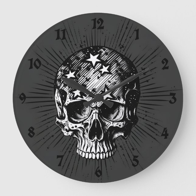 Reloj Redondo Grande Calavera y estrellas III (Anverso)