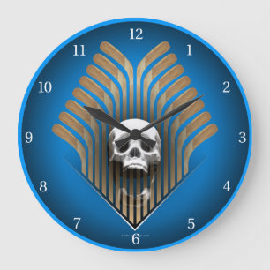 Reloj Redondo Grande Calavera y garrapatas (hockey)