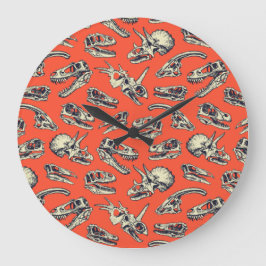 Reloj Redondo Grande Calaveras de dinosaurios de naranja y marina