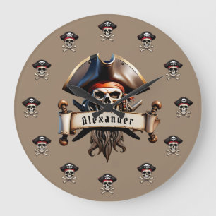 Reloj Redondo Grande Calaveras de pirata personalizadas