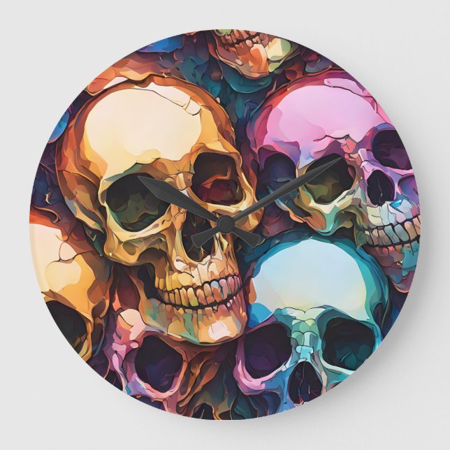 Reloj Redondo Grande Calaveras Funky (Anverso)