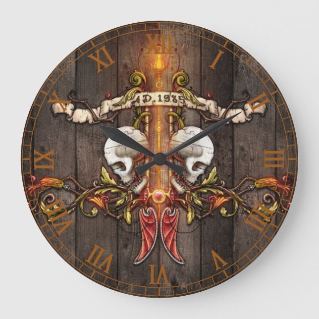 Reloj Redondo Grande Calaveras góticas (Anverso)