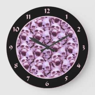 Reloj Redondo Grande Calaveras rosas