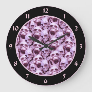 Reloj Redondo Grande Calaveras rosas