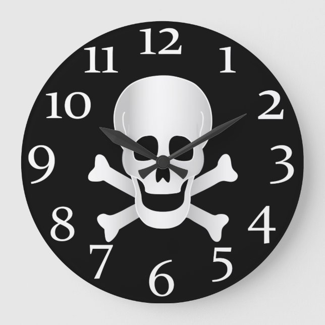 Reloj Redondo Grande Calaveras Y Huesos (Anverso)