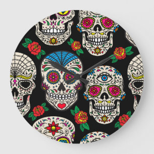 Reloj Redondo Grande Calaveras y Rosas mexicanos: Diseño de época