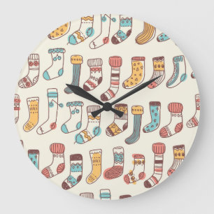 Reloj Redondo Grande Calcetines Cute Doodle: Simplicidad escandinava.