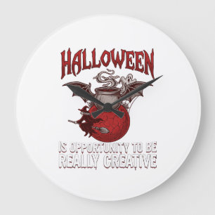 Reloj Redondo Grande Caldero volador de murciélago de Halloween Bruja f