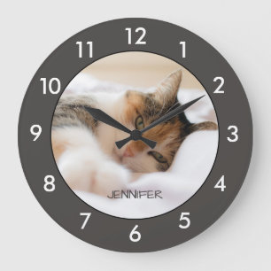 Reloj Redondo Grande Calico Cat Resting Personalizado Large Clock