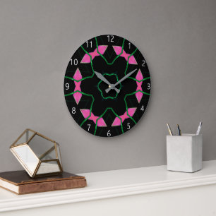 Reloj Redondo Grande Calidoscopio de esmeralda y rosa