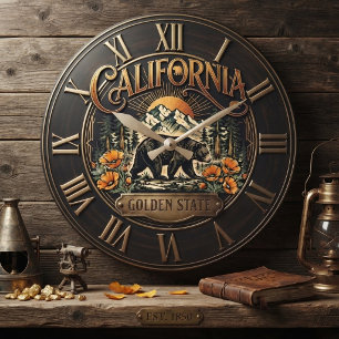 Reloj Redondo Grande California Golden State Grizzly Bear Vintage Roman
