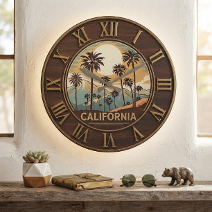 Reloj Redondo Grande California Palm Trees Retro Sunset Vintage
