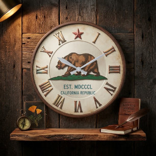Reloj Redondo Grande California Republic Est 1850 Flag Bear