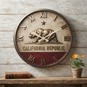Reloj Redondo Grande California Republic Flag Bear Red and Gold 