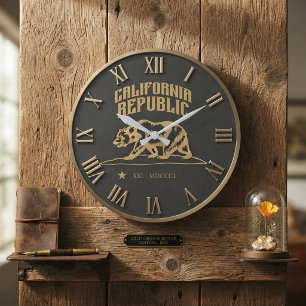 Reloj Redondo Grande California Republic Flag Bear Roman Numeral 
