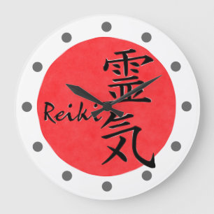 Reloj Redondo Grande Caligrafía De Reiki Y Palabra 1