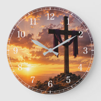 Reloj Redondo Grande Calvary Cross Wall Clock — Inspirational Design