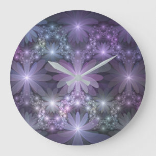 Reloj Redondo Grande Cama de flores arte fractal abstracto brillante de