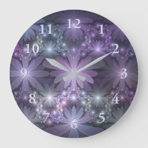 Reloj Redondo Grande Cama de flores arte fractal abstracto brillante de