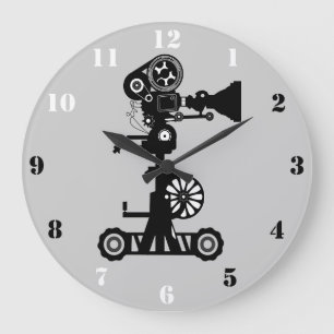 RELOJ REDONDO GRANDE CÁMARA DE PELÍCULA CREATIVA CON NUMERALES NEGROS