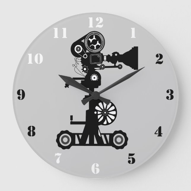 RELOJ REDONDO GRANDE CÁMARA DE PELÍCULA CREATIVA CON NUMERALES NEGROS Y (Anverso)