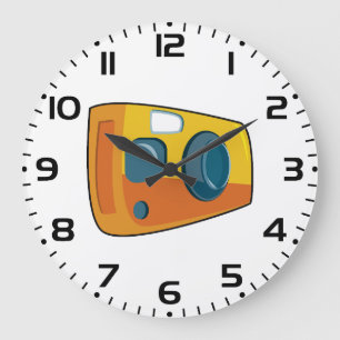 Reloj Redondo Grande Cámara de película retro amarilla de apuntar y dis
