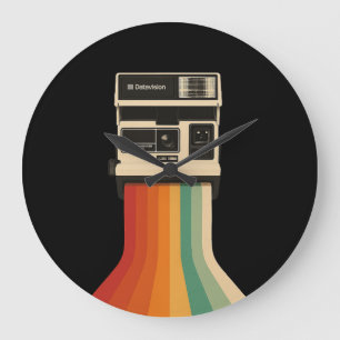 Reloj Redondo Grande Cámara Retro con Impresión de Arcoíris