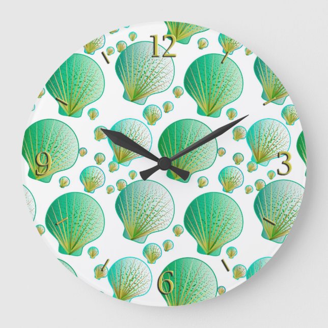 Reloj Redondo Grande Camaradas verdes de marea de mar en blanco (Anverso)