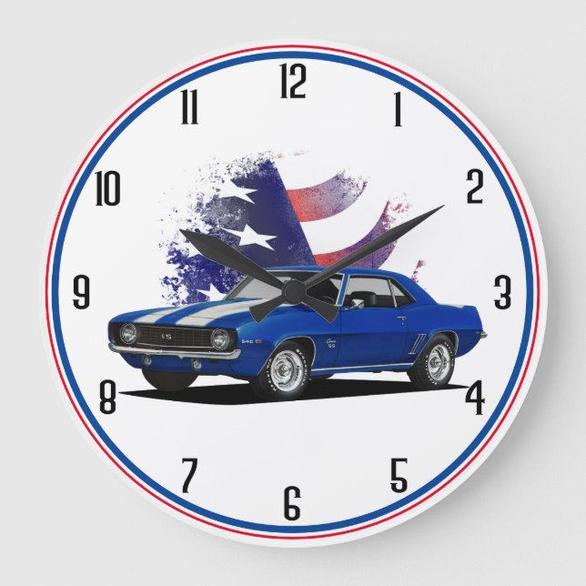 Reloj Redondo Grande Camaro azul blanco rojo (Anverso)